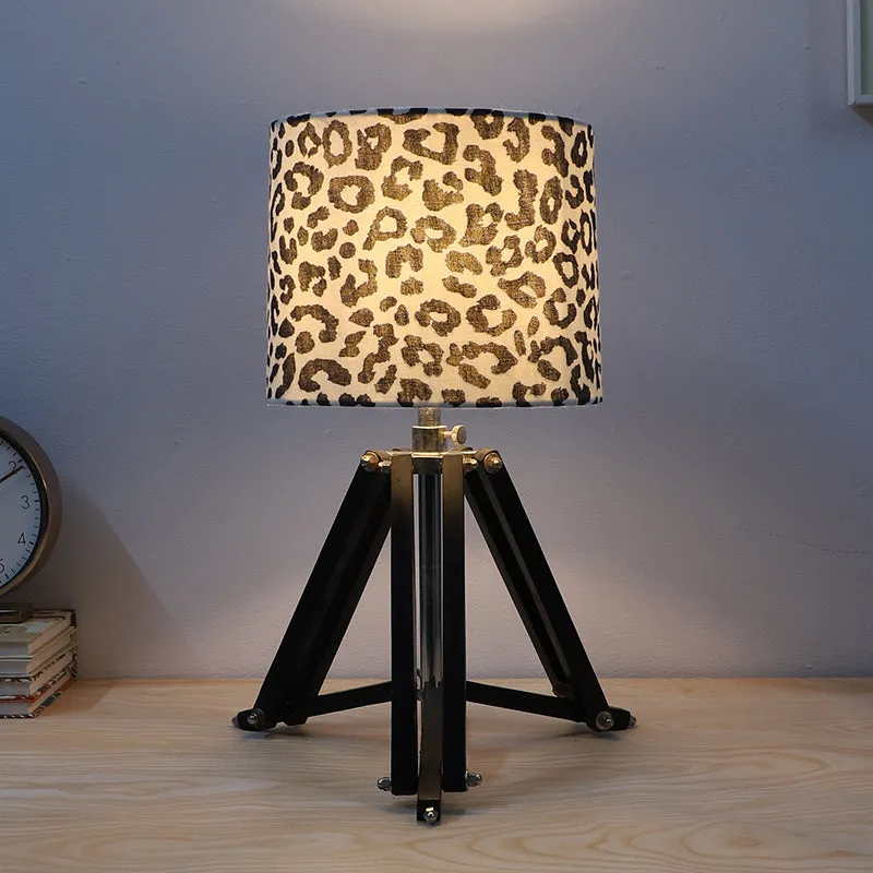 Leopard Hide Printed Tripod Mango Wood Table Lamp - Black,White media 1