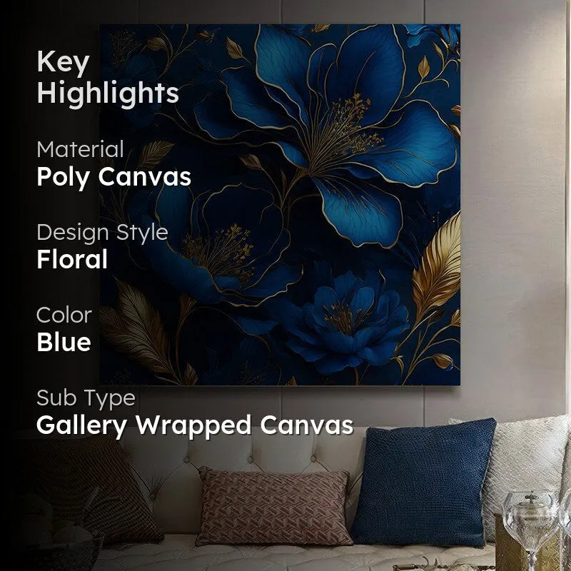 Blossomy Blue and Gold Poly Canvas Wall Painting media 2