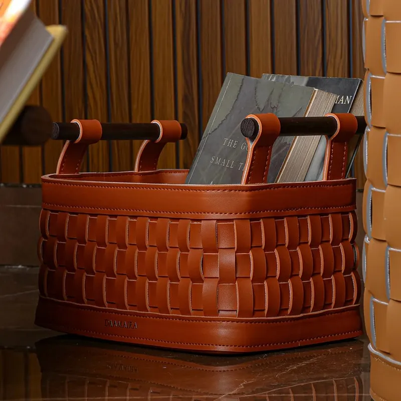 Elegra Faux Leather Storage Basket - Brown media 6
