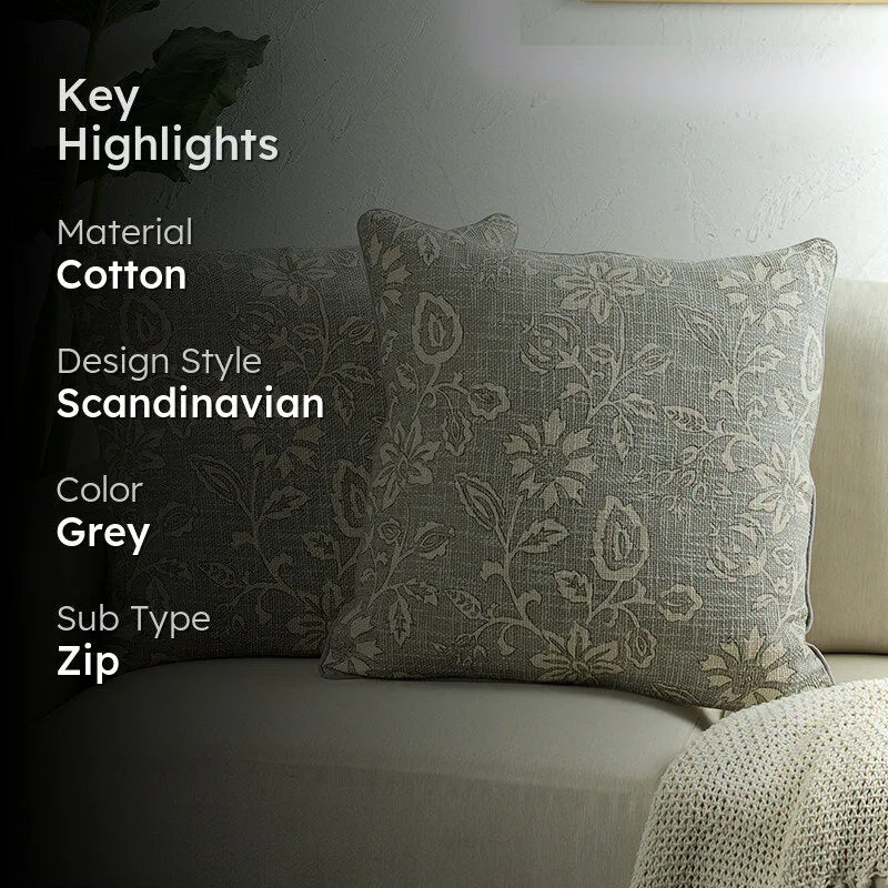 Dewdrop Petals Woven Cotton Cushion Cover (Grey) - Set Of Two media 2