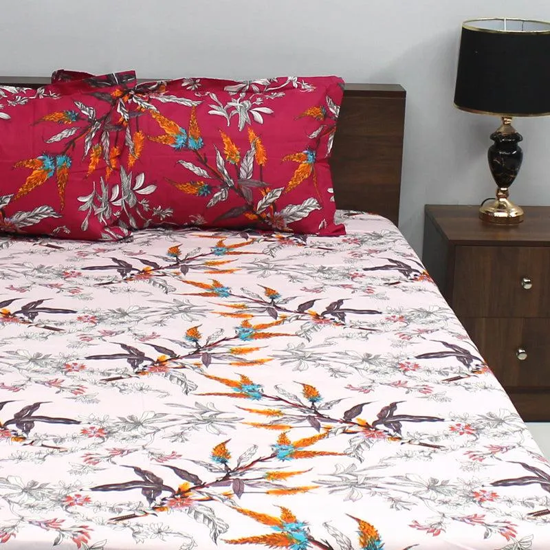Waida Floral Cotton Bedsheet (Red) - 110 TC media 1