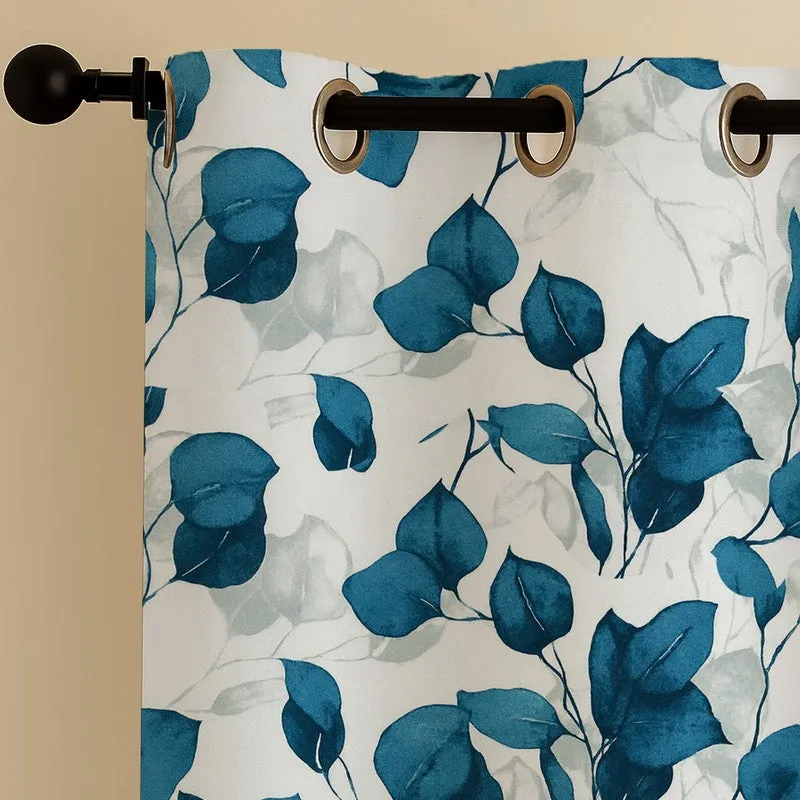 Garden Glow Cotton Curtains (blue,white) - Set Of Two media 5