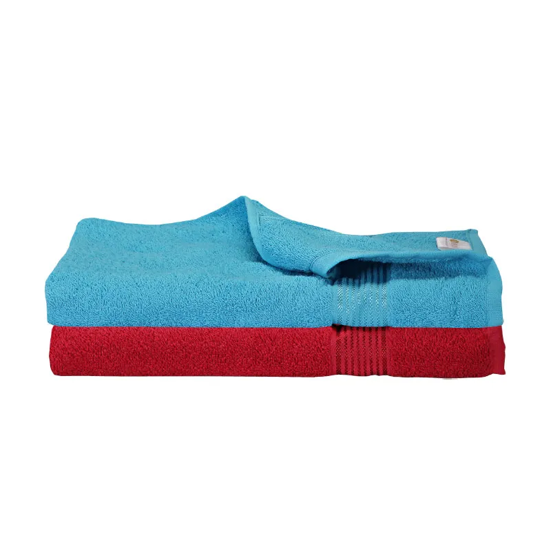 Delpha Bath Towel (Red & Light Blue) - Set Of Two media 3