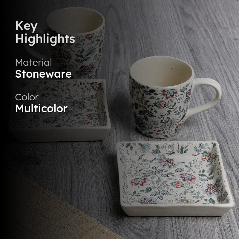 Exora Floral Cup And Tray - Four Piece Set media 2