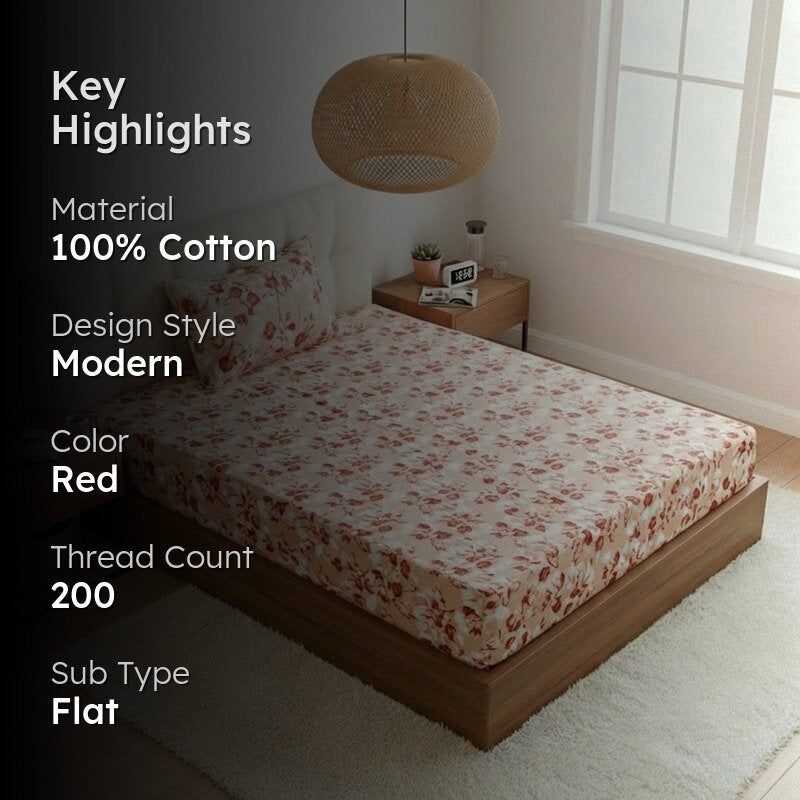 Gemonisis Printed Cotton Bedsheet (Red) - 200 TC media 2