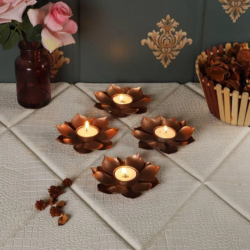 Ethnic Flower Tealight Holder - Set Of Four media 1
