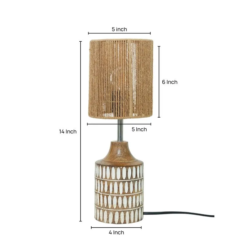 Ambercore Wooden Base Cotton Table Lamp - Beige media 5