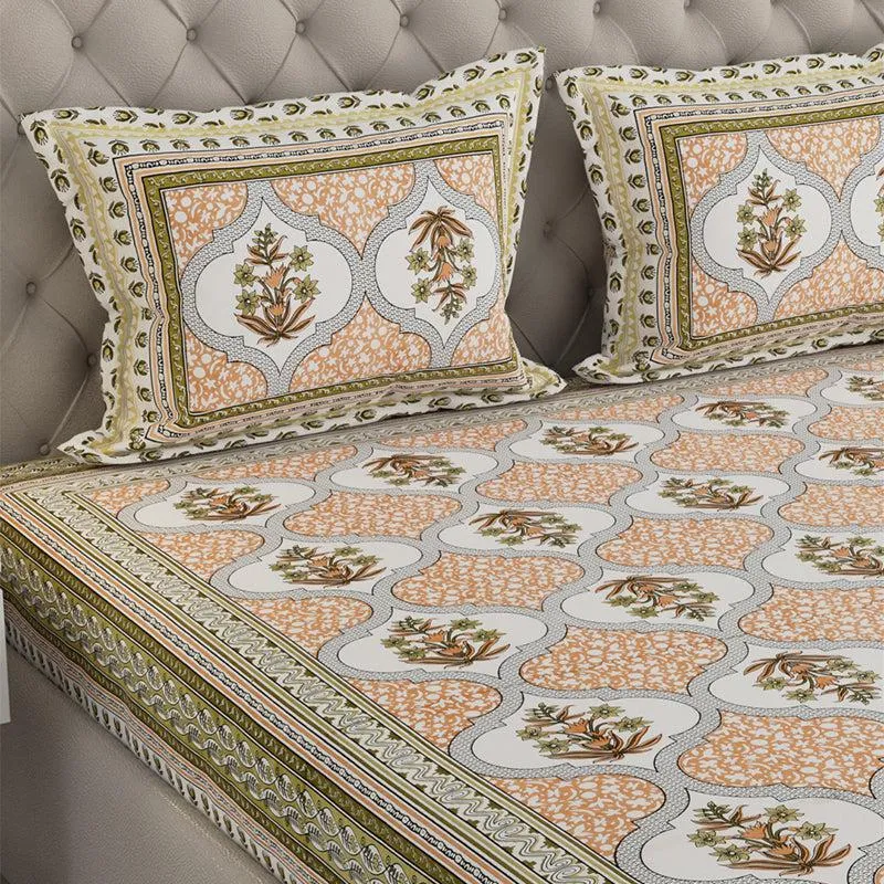 Devarna Printed Cotton Bedsheet (Peach) - 240 TC media 3