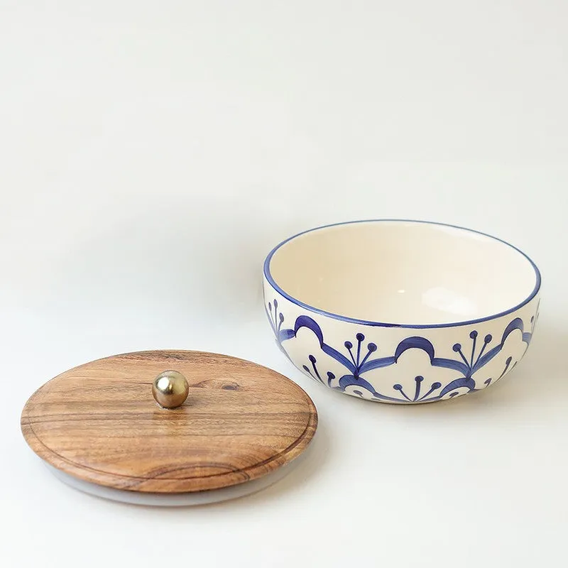 Sumi Indian Ink Ceramic Bowl with Mango Wood Lid - 750 mL media 4