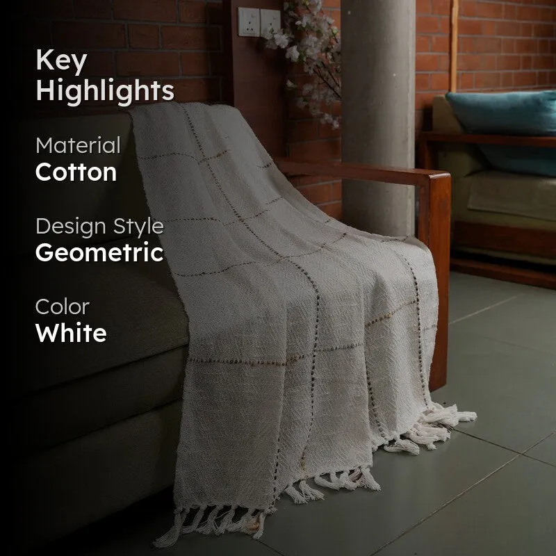 Urban Space Diamondline Geometric Cotton Throw - White media 2