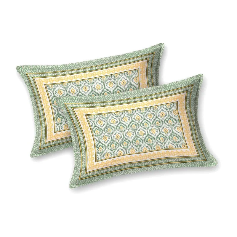 Leafa Cotton Bedsheet (Green,Beige) - 240 TC media 4