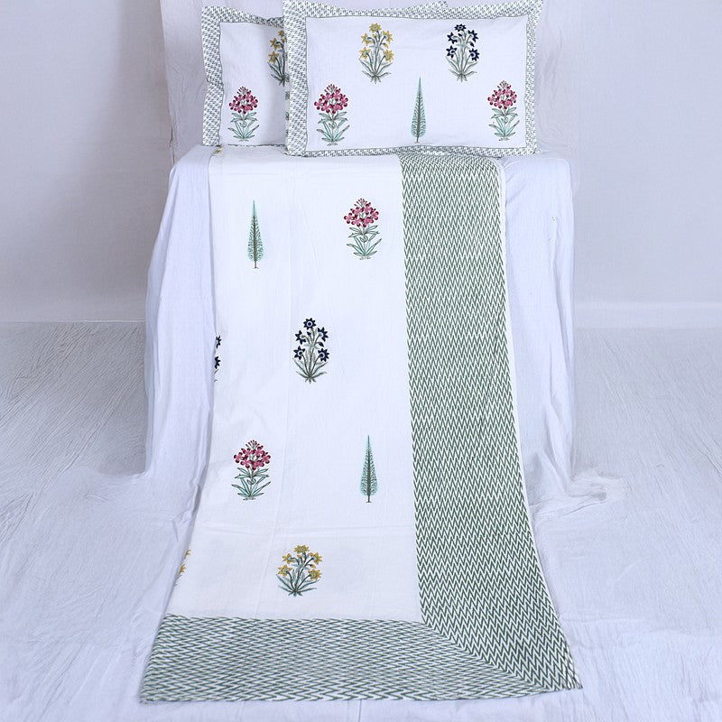 WhiteBloom Handblock Printed Cotton Bedsheet (Purple) - 400 TC media 6
