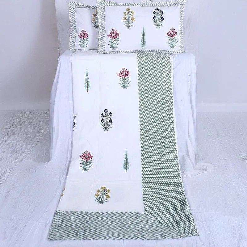 WhiteBloom Handblock Printed Cotton Bedsheet (Purple) - 400 TC media 6