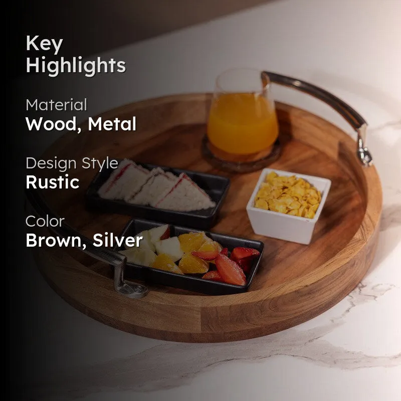 ArtisanTouch Wood Serving Tray - Brown,Silver media 2
