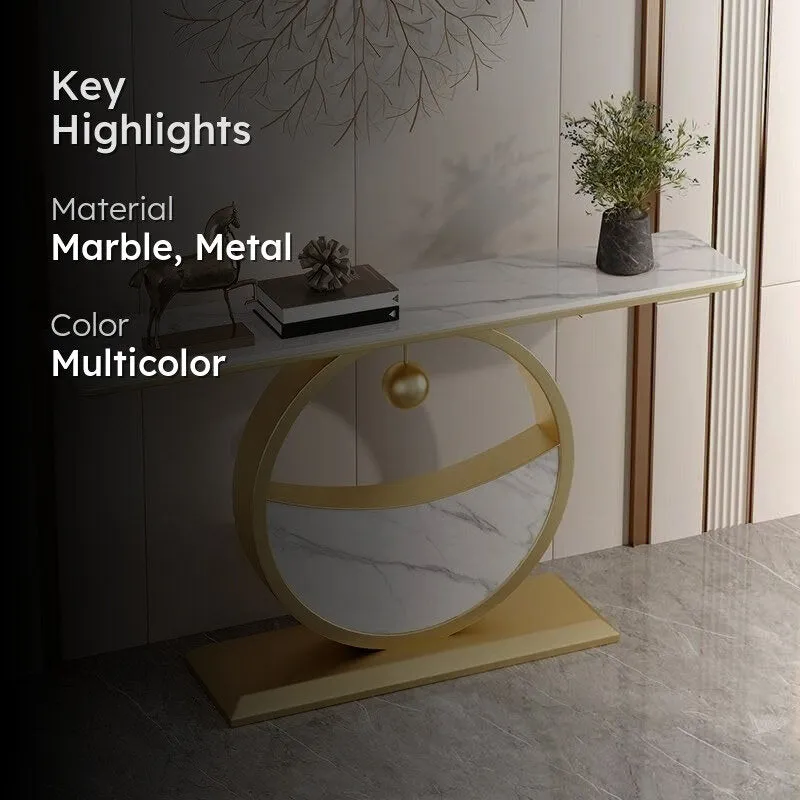 Circular Metal Console Table with Marble Top - Small media 2