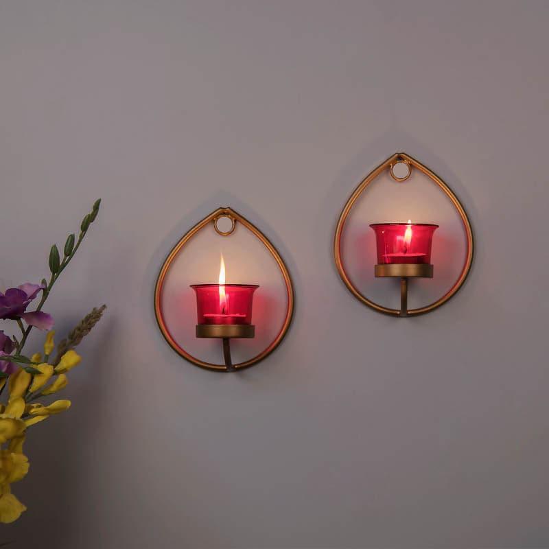 Gold Drip Sconce Candle Holder (Red) - Set Of Two media 3