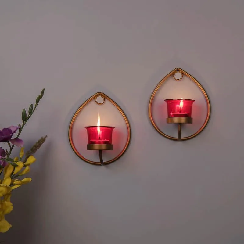 Gold Drip Sconce Candle Holder (Red) - Set Of Two media 3