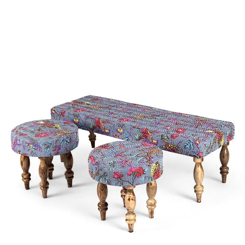 Averon Sheesham Wooden Bench with Stools (Grey) - Three Piece Set media 4