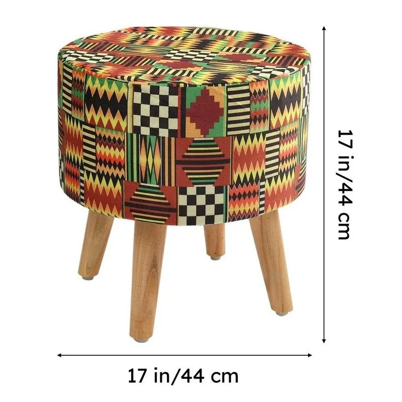 Colorway Kente-print Multicolor Engineered Wood Ottoman media 8