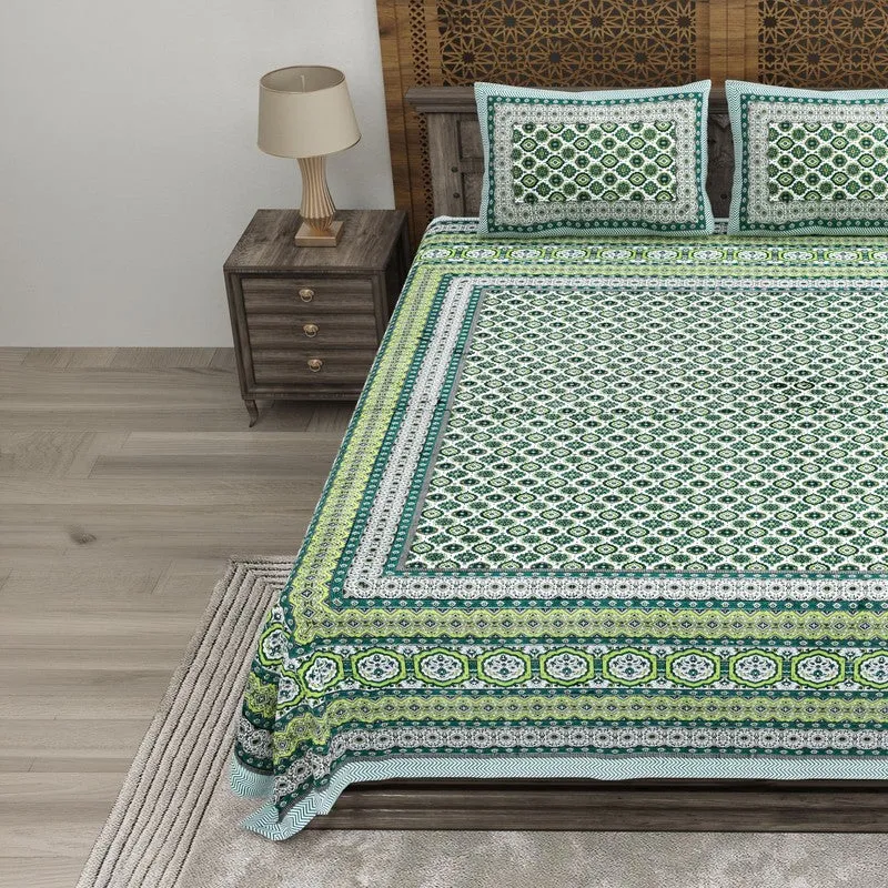 Styleo Cotton Bedsheet (Green,White) - 240 TC media 3