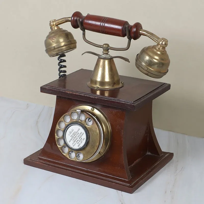 Vintage Telephone Wood & Brass Showpiece media 5