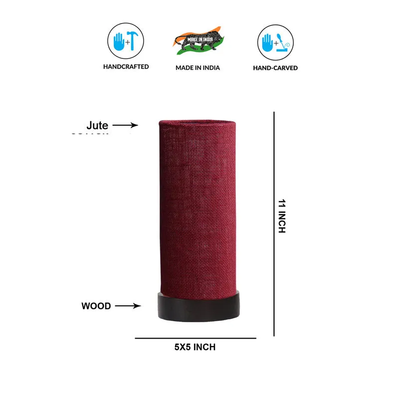 Mirza Tower Wooden Table Lamp With Jute Shade - Maroon,Brown media 6