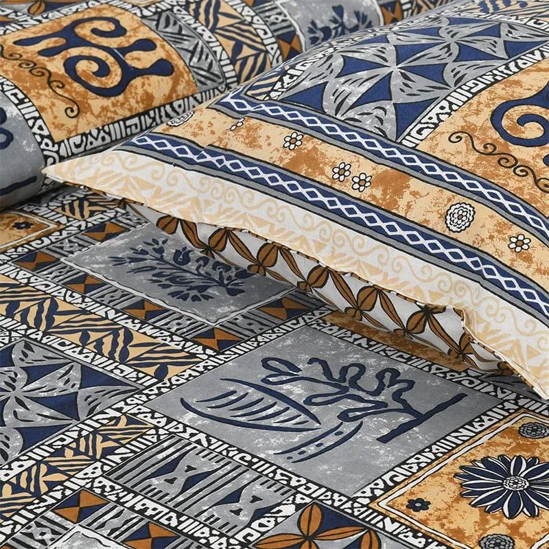 Tvisha Tribal Applique Print Cotton Bedsheet (Yellow,Grey) - 180 TC media 5