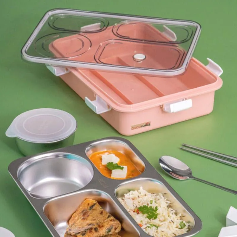 Emerio Lunch Box With Compartments (Pink) - 750 ML media 1