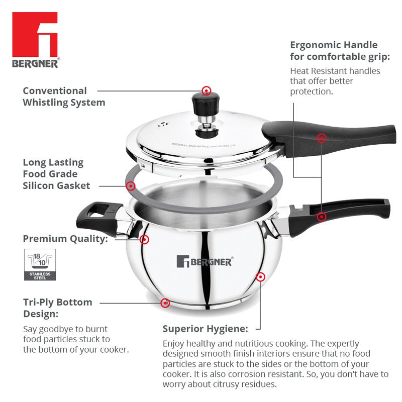 Bergner Induction Safe Triply Pressure Cooker - 3500 ml/19 Inches media 7