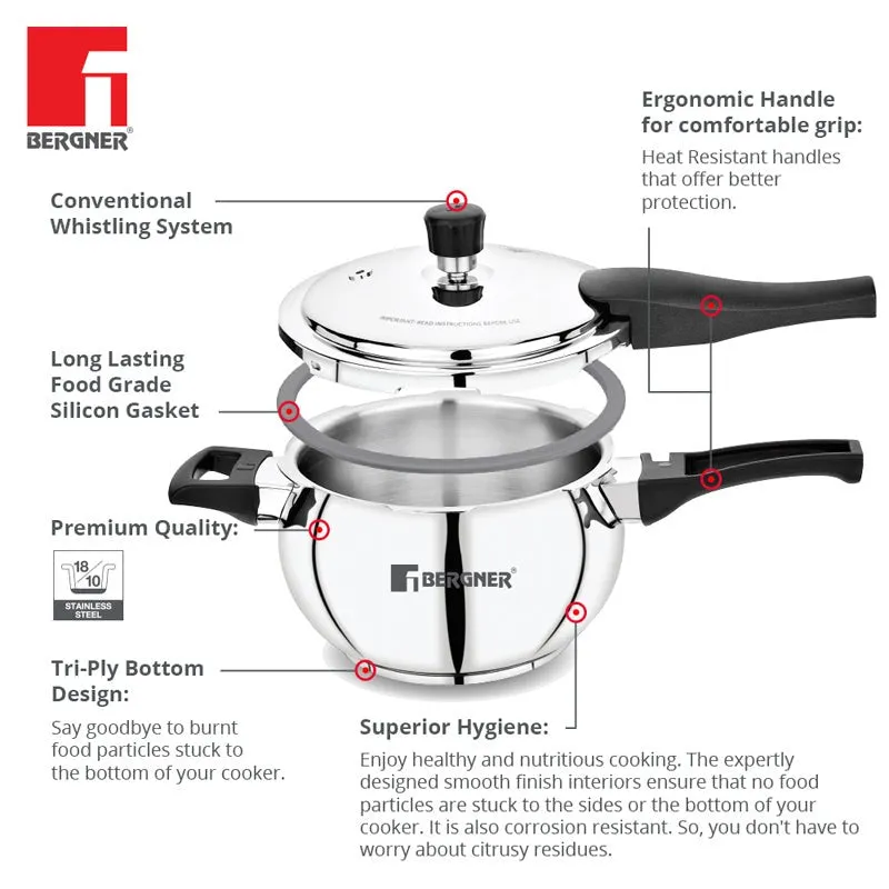 Bergner Induction Safe Triply Pressure Cooker - 3500 ml/19 Inches media 7