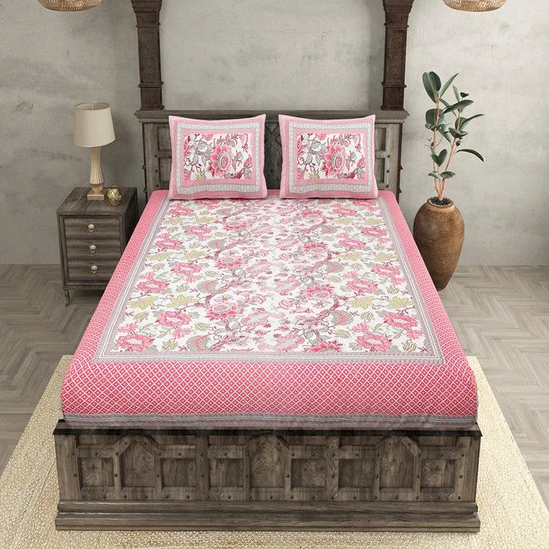 Gomti Ethnic Cotton Bedsheet (Pink) - 180 TC media 1