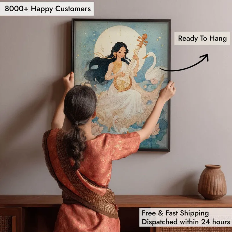 Goddess Saraswati Playing Bina Blissful Archival Paper Wall Art media 5