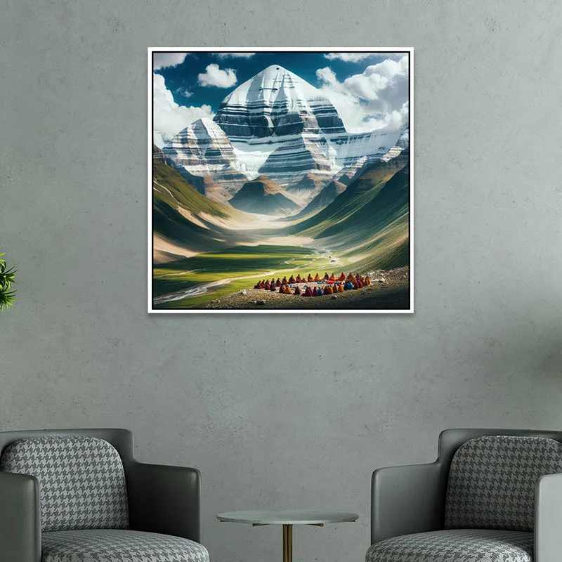 Serene Peaks Canvas Wall Art With Frame media 1