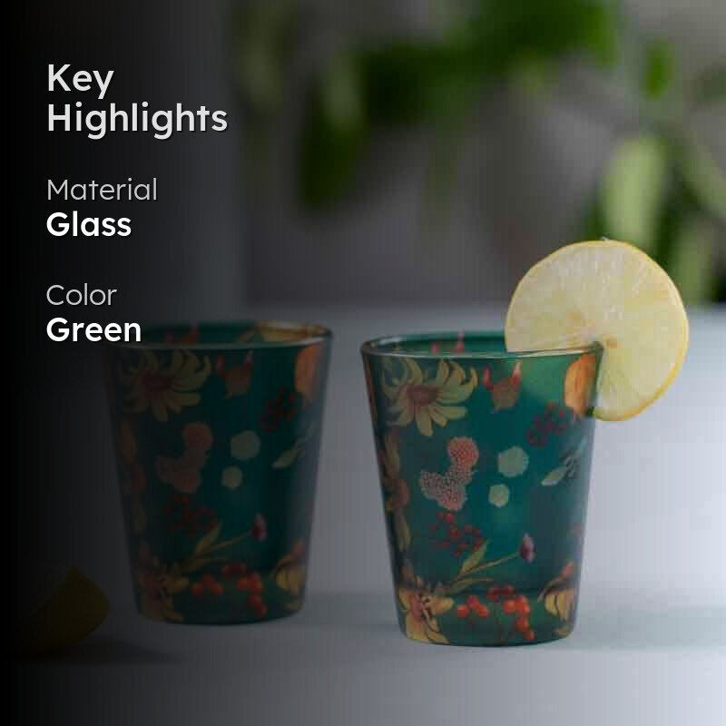 Floral Bliss Green Shot Glass (30 ml ) - Set Of Two media 2