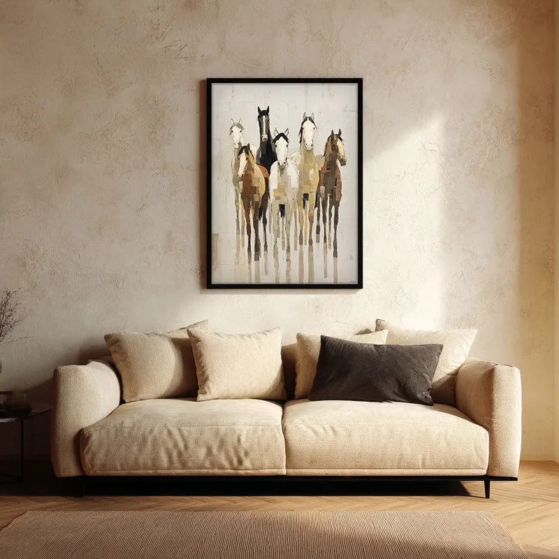 Flowing Horse Wall Painting With Black Frame media 1