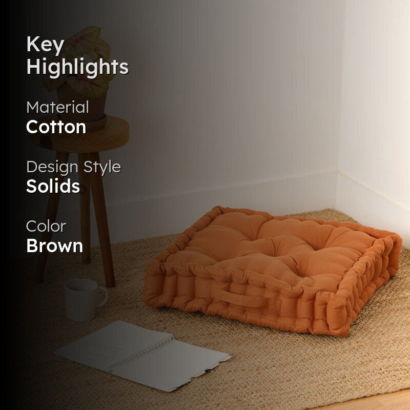 Fluffscape Solid Cotton Floor Cushion - Brown media 2