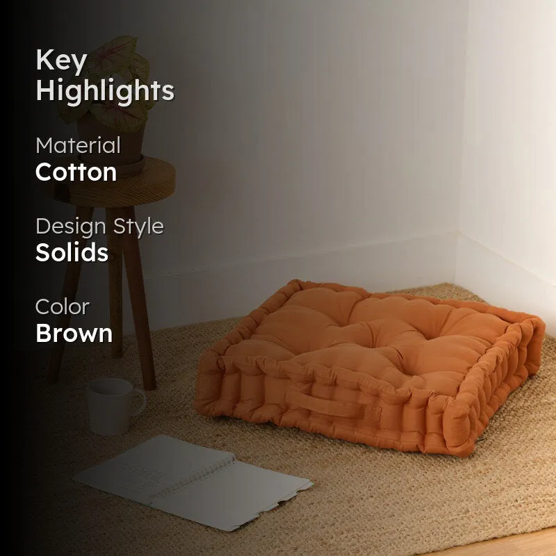 Fluffscape Solid Cotton Floor Cushion - Brown media 2