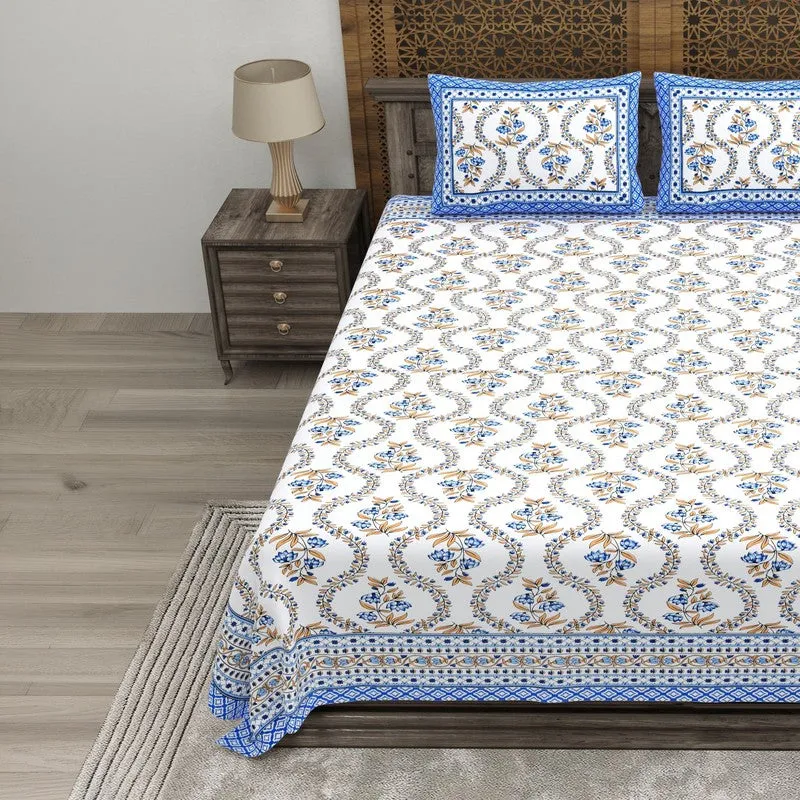 Griden Cotton Bedsheet (Blue,White) - 240 TC media 3
