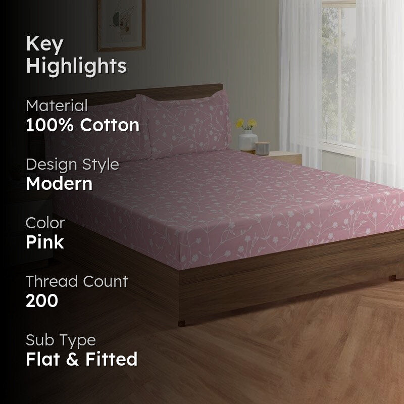 Swayam Myra Floral Cotton Bedsheet (Pink) - 200 TC media 2