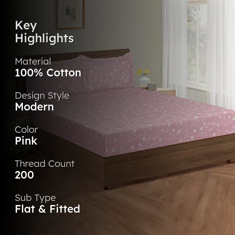 Swayam Myra Floral Cotton Bedsheet (Pink) - 200 TC media 2