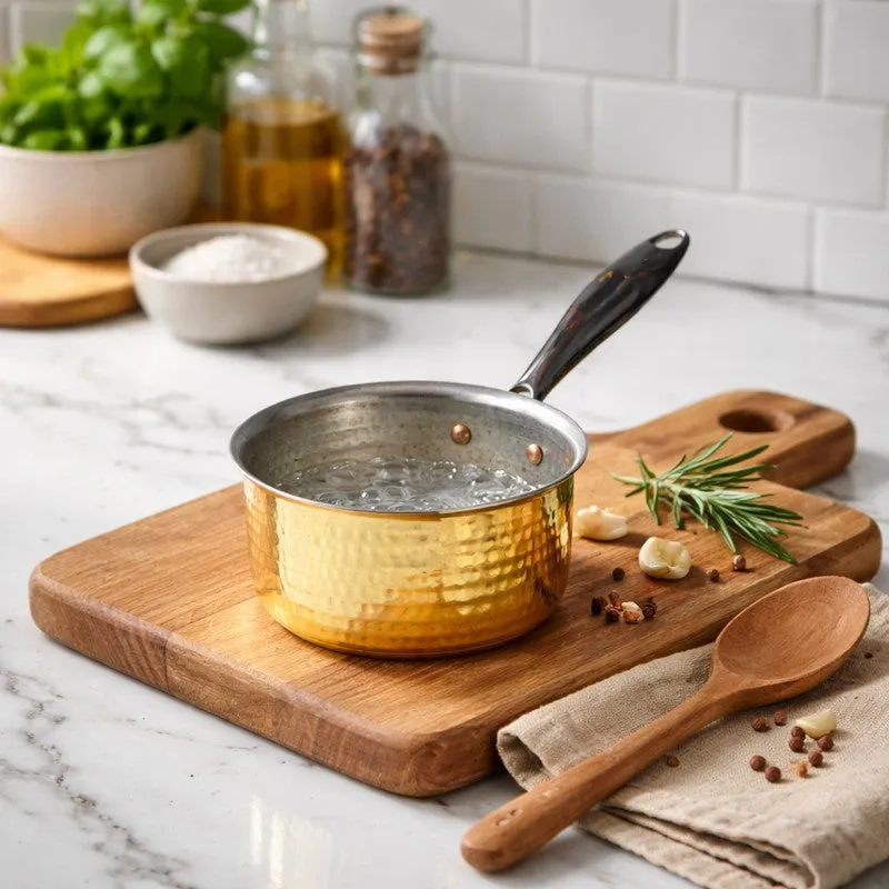 AurumCook Glossy Brass Saucepan - 1400 ML media 1