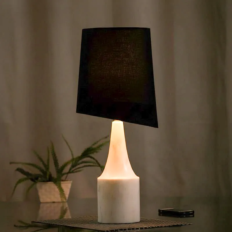 Slant Lit Hand Crafted Fabric Table Lamp - Black,White media 1