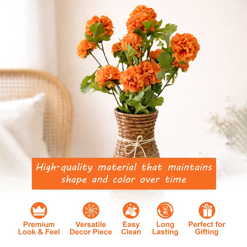 Rosvian Fabric Artificial Flower (Orange) - Set Of Two media 8
