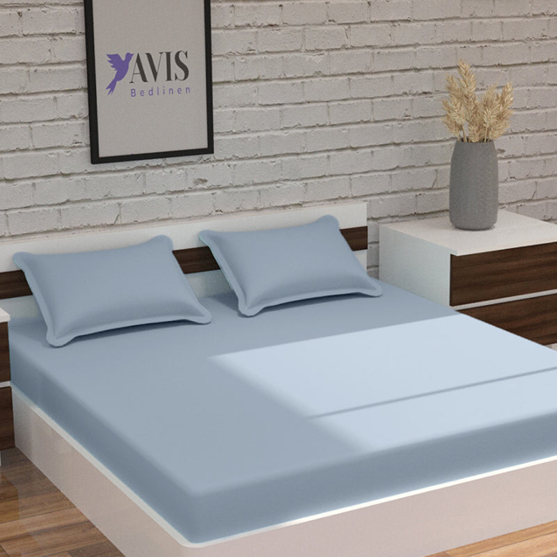 Moonweave Solid Cotton Bedsheet (Pale Blue) - 400 TC media 2