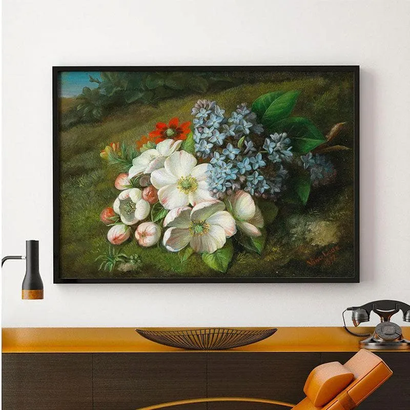 Apple Blossom Canvas Wall Painting - Black Frame media 1