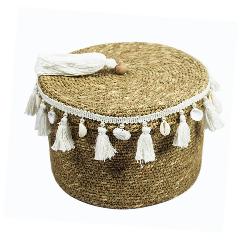 Nivasa Sea Grass Natural Fiber Storage Basket (White/Beige) - Set Of Two media 4