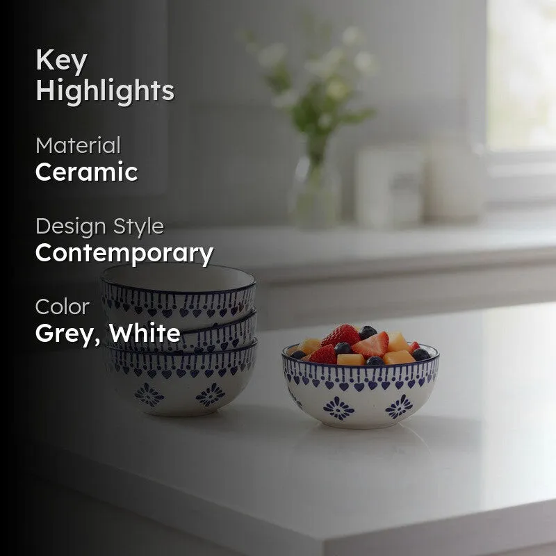 ServeEase Ceramic Snack Bowls (Grey,White, 200 mL Each) - Set Of Four media 2