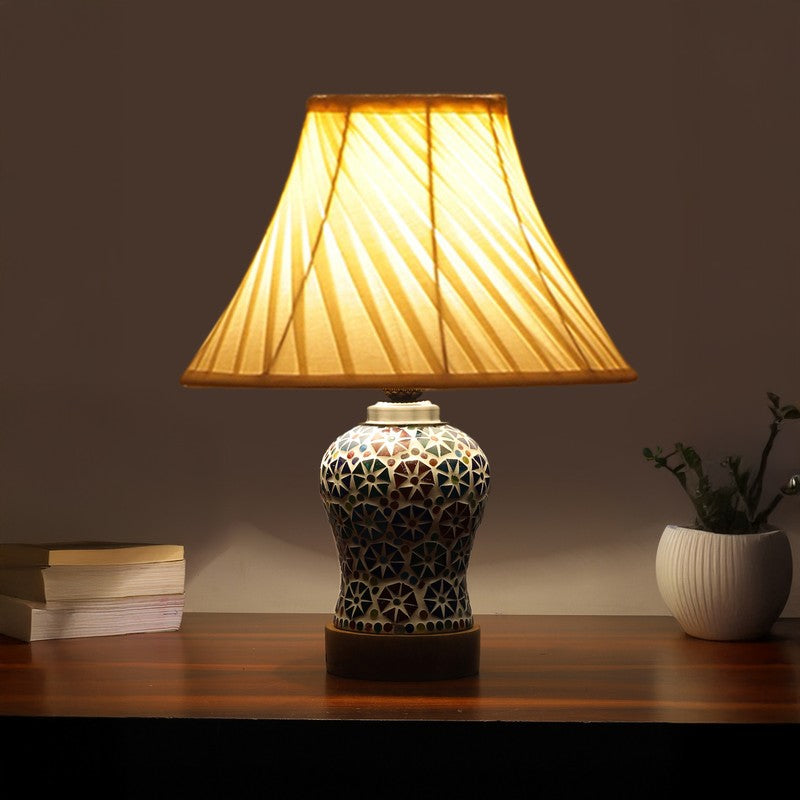 Astrona I Pleated Wooden Table Lamp - Multicolor