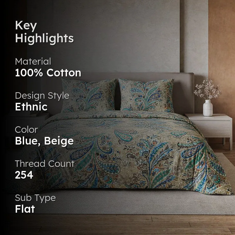 Duna Boheme Floral Cotton Bedsheet (Tiffany Blue) -254 TC media 2