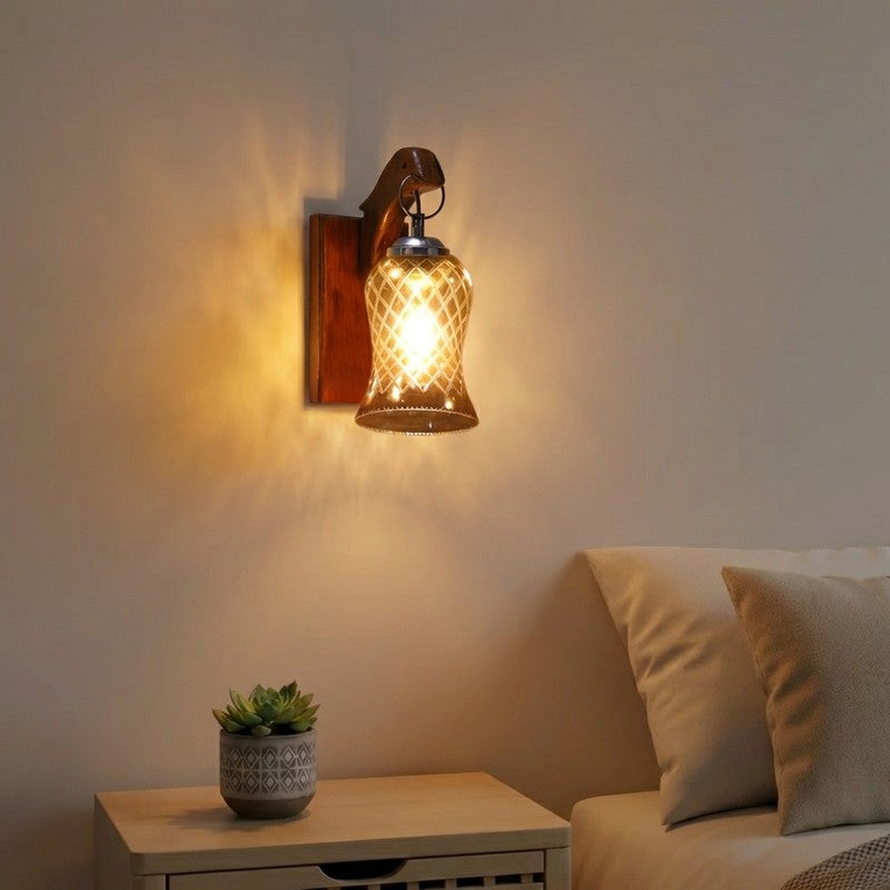 Honey Glow Panel Walnut-Amber Glass Wall Lamp